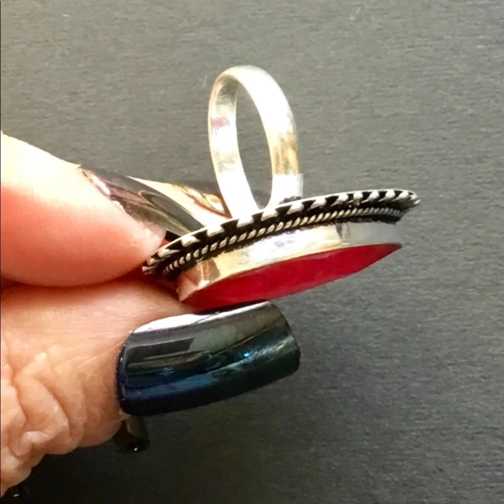 Large Red Ruby Gemstone Ring Tear Drop Style Faceted Handmade Size 6.5